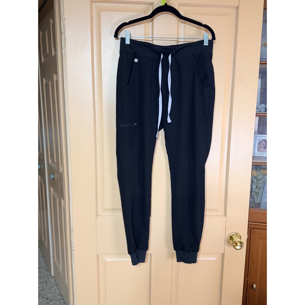 FIGS Zamora Jogger Scrub Pants Black Womens Elastic Waist Cargo Pockets Small